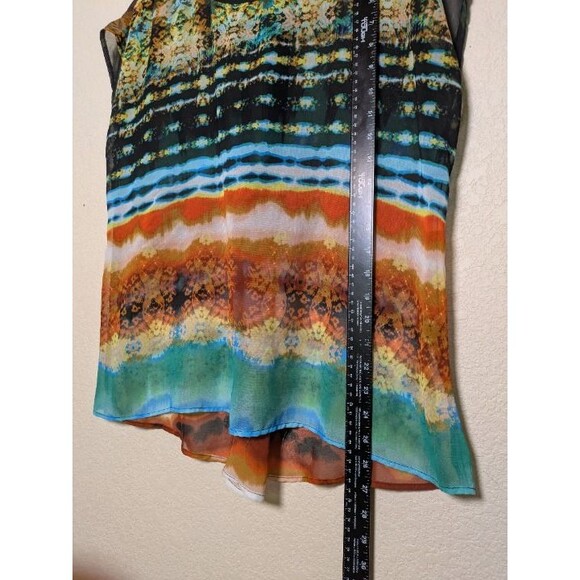 Colorful Abstract Sheer Blouse Size PXL Made in USA Festival Artsy Retro Flowy - Picture 4 of 10
